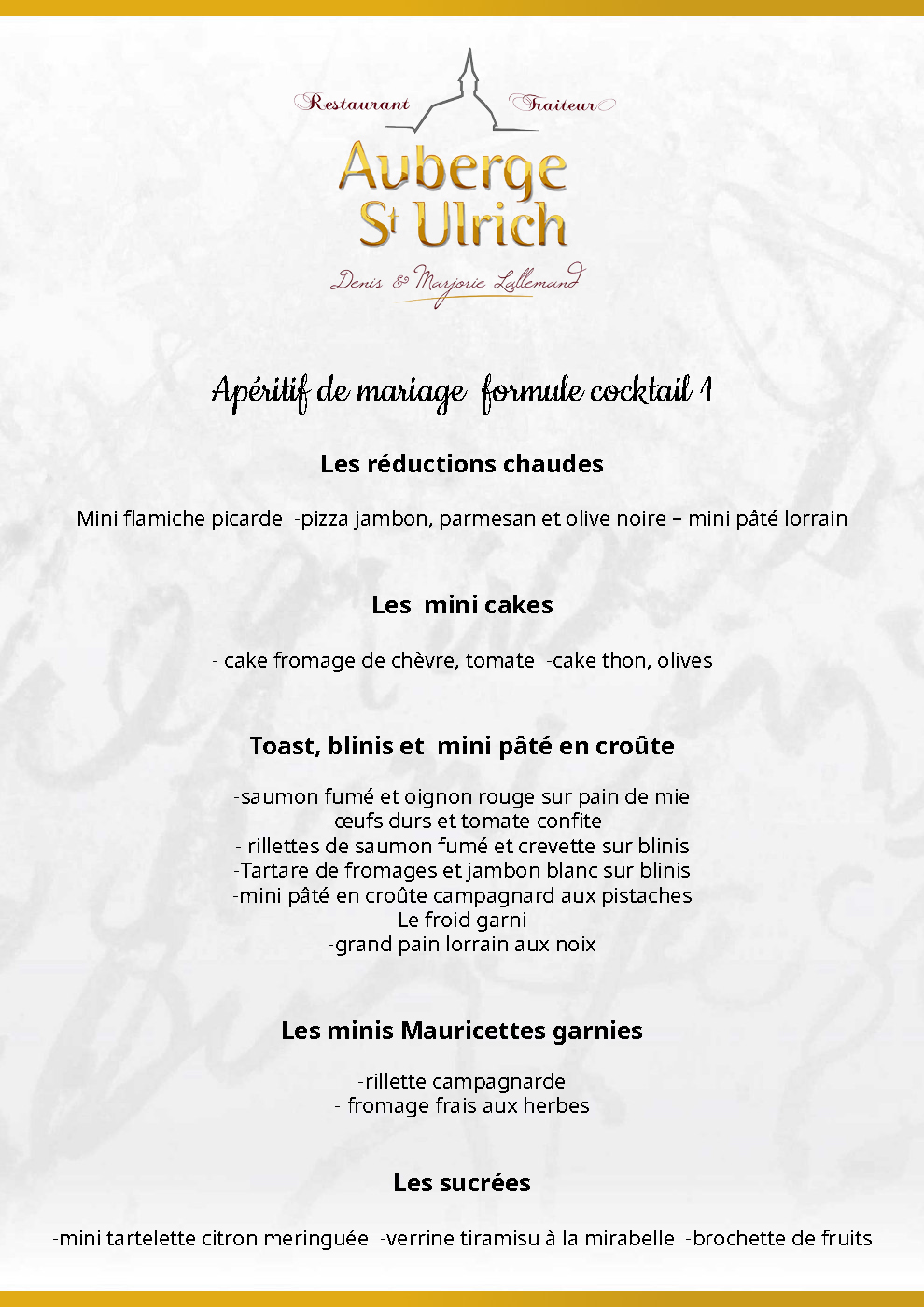 Menu traiteur mariage 20162